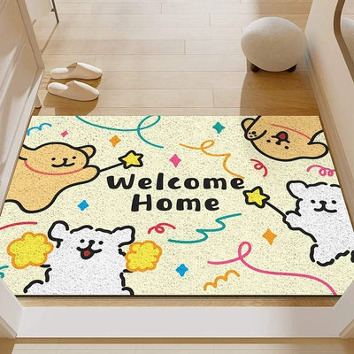 Entrance Floor Mat Cartoon Line Puppy Entrance Wear-resistant Non-slip Foot Mat Entrance Mud Scraping Silk Ring Carpet