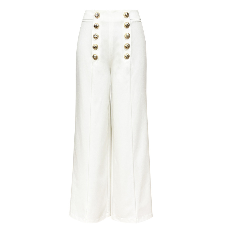 23221 In-Stock New Fashion Double-Row Rivet Buckle Loose Straight-Leg Pants Women's Long Pants Casual Work Pants