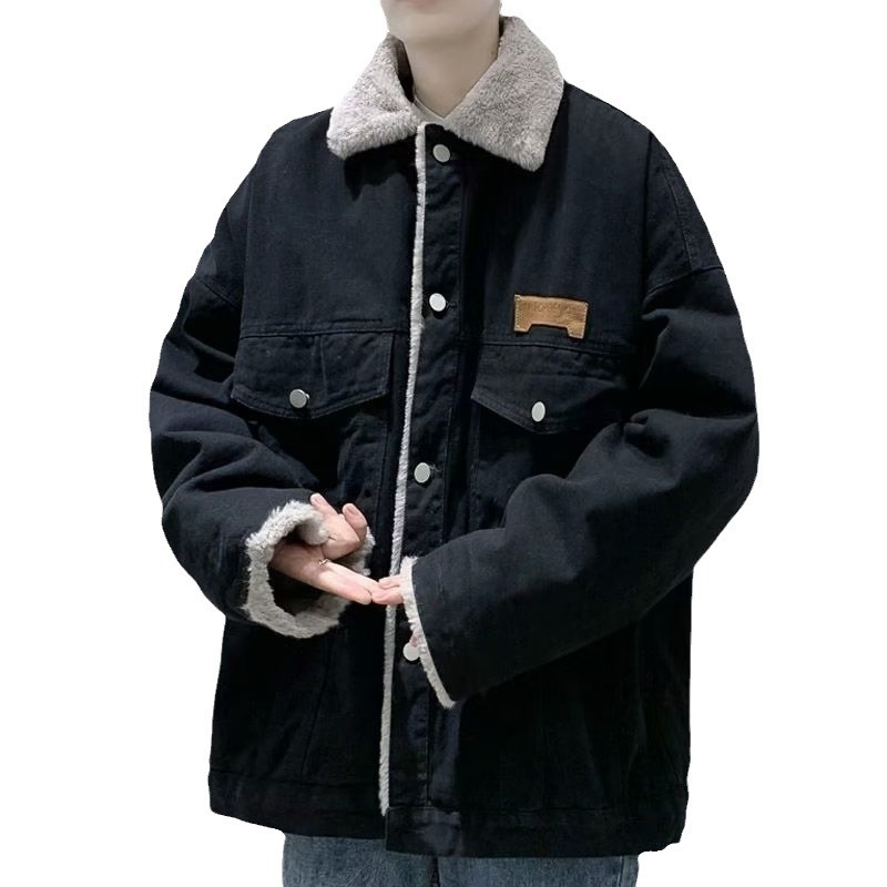 Herren Jeansjacke Mit Lammwollfutter Warme Winterjacke_voghion.com