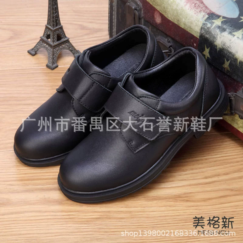 Детская кожаная обувь для мальчиков, черная глянцевая пряжка, школьная повседневная кожаная обувь с круглым носком для выступлений в стиле этикета