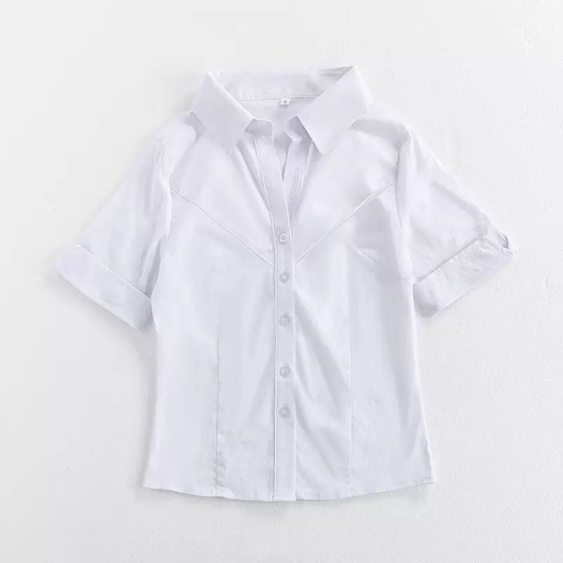 夏季jk制服收腰白色衬衫女短袖辣妹学院风衬衣设计感修身长袖纯欲