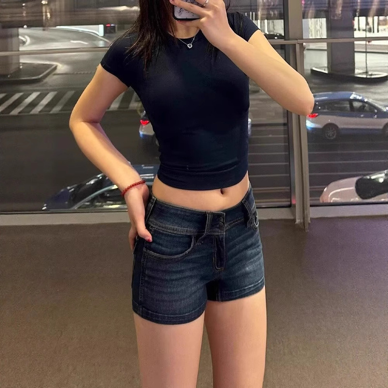 Summer Plus Size American Y2K Hot Girl Double-Button Low-Waist Denim Shorts for Women, Versatile Sexy Hip-Covering Slimming Look Hot Pants