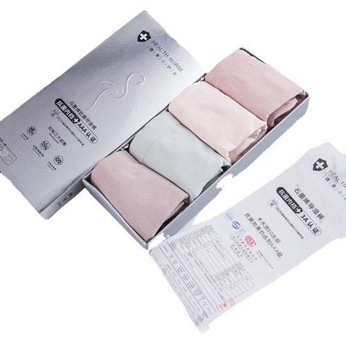 4 pieces of boxed silver box graphene antibacterial underwear mid-waist moisture-wicking seamless breathable traceless briefs for women
