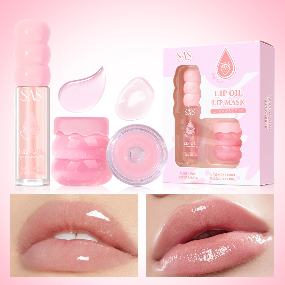 SAS Europa y Estados Unidos en stock transfronterizo humectante máscara labial humectante + aceite labial pequeño conjunto SAC186