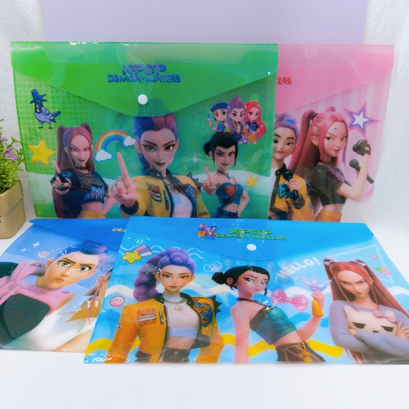 K-POP 헌터 걸그룹 캐릭터 A4 시험지 수납 똑딱이 파일백 컬러 과목별 서류봉