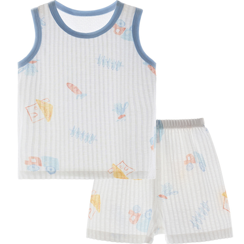 Traje de chaleco para bebé Verano niños algodón fino sin mangas cuerpo dividido fuera niños y niñas ropa de verano para bebés image 6