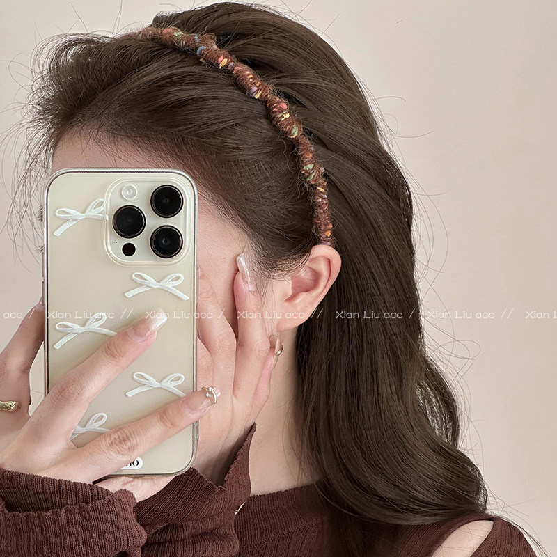 Otoño y invierno colorido lana temperamento ondulado alto cráneo craneal arnés de cabello 2024 nuevo arnés de cabeza delgada lavado de la cara presión cabello tarjeta de cabello toque