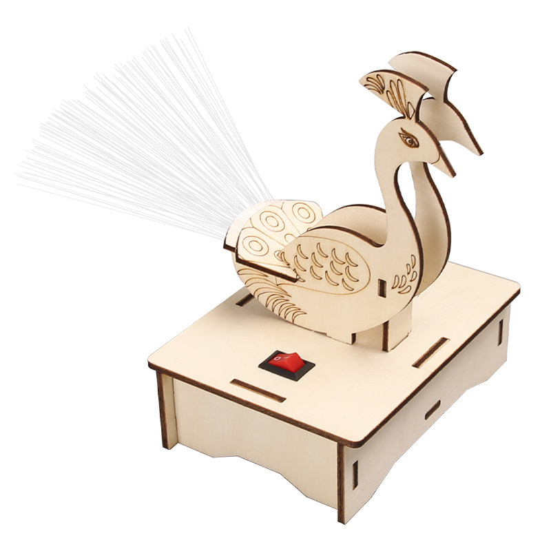 Ciencia y tecnología pequeña hecha a mano bricolaje material de madera pantalla abierta pavo real experimento científico escuela primaria y secundaria trabajos de invención hechos a sí mismos