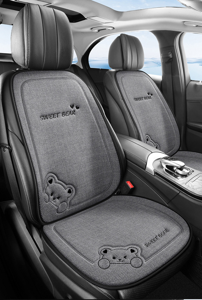Car Seat Cushion for All Seasons, Linen Cartoon Rear Seat Cushion, Single-Piece Seat Cover for Women