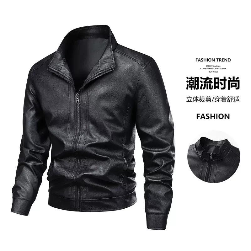 上衣防风跨境高品质款青年皮衣男修身韩版潮流帅气休闲翻领外套男
