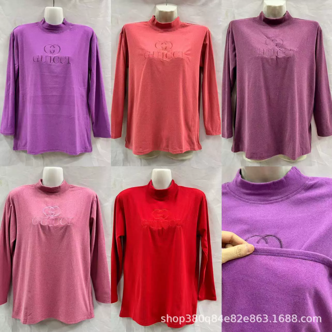 Женская двусторонняя футболка из немецкого вельвета на осень-зиму 2024, вышитая базовая рубашка с воротником-стойкой для женщин среднего и старшего возраста, длинный рукав больших размеров для мам.