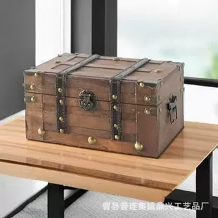 Винтажная деревянная коробка с откидной крышкой и ручкой для хранения