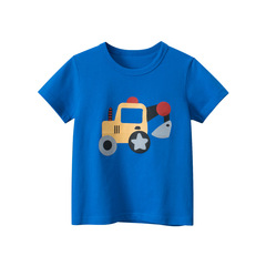 27kids Korean style children's clothing children's short-sleeved T-shirt cartoon excavator 2024 summer new baby clothes wholesale