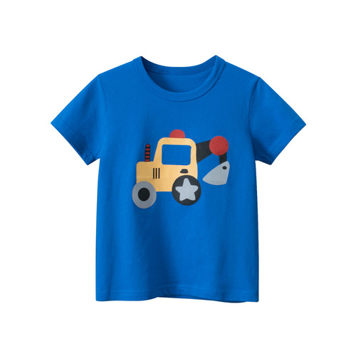 27kids Korean style children's clothing children's short-sleeved T-shirt cartoon excavator 2024 summer new baby clothes wholesale