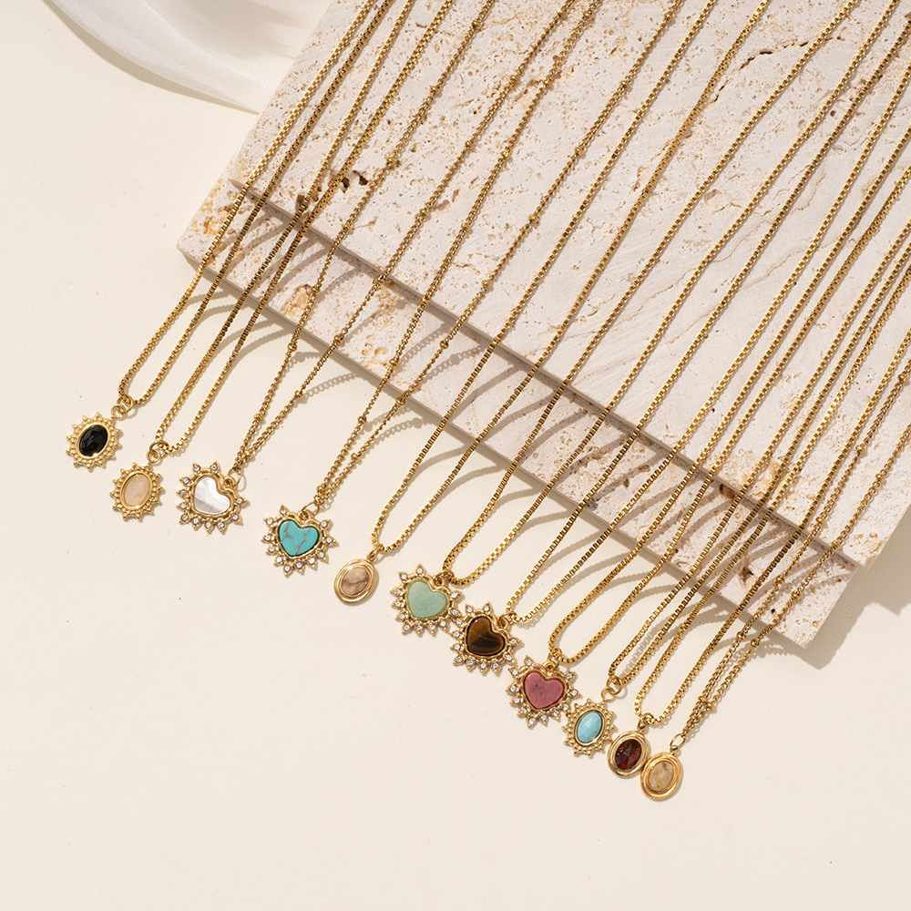 6g Weight Titanium Steel Pendant Material Natural Stone Inlay Material Pendant Necklace Classification Titanium Steel Chain Material cable chain, box chain Chain Type 1 Piece Quantity Casual, Shopping Occasion Titanium Steel Material Geometric, Oval, Heart Shape Pattern Women's Gender Plating Design Vintage Style, Classic Style Style Wholesale Jewelry Vintage Style Classic Style Geometric Oval Heart Shape Titanium Steel Natural Stone Plating Pendant Necklace 2