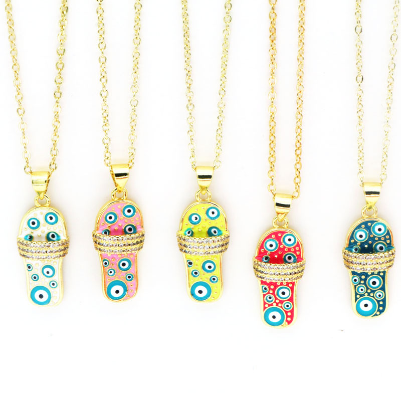 7g Weight 18K Gold Plated Plating Material Copper Pendant Material Zircon Inlay Material Pendant Necklace Classification Copper Chain Material cable chain Chain Type 1 Piece Quantity Holiday, Daily Occasion Copper Material Slippers Pattern Women's Gender Enamel, Inlay Design Casual, Simple Style Style Copper 18K Gold Plated Enamel Inlay Slippers Zircon Pendant Necklace 1