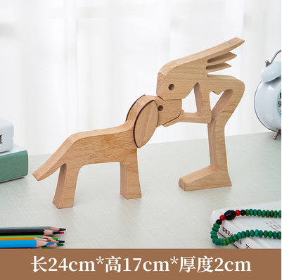 Decoración simple decoración creativa animal de madera perro y familia Estructura de escritorio hecho a mano humano y perro talla de madera adornos