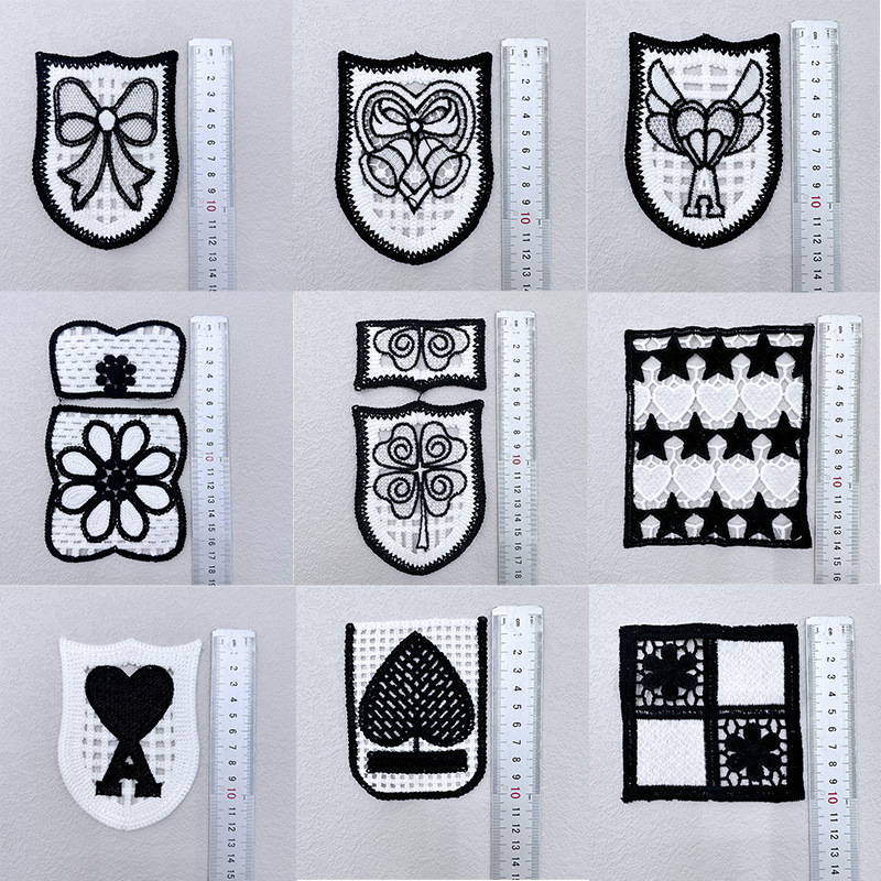 批发口袋辅料布贴水溶牛奶丝蝴蝶结小香风领口绣花黑白相间蕾丝