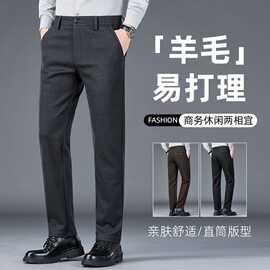 2025秋冬新款男士高端羊毛休闲裤商务免烫厚款加绒直筒高级感西裤
