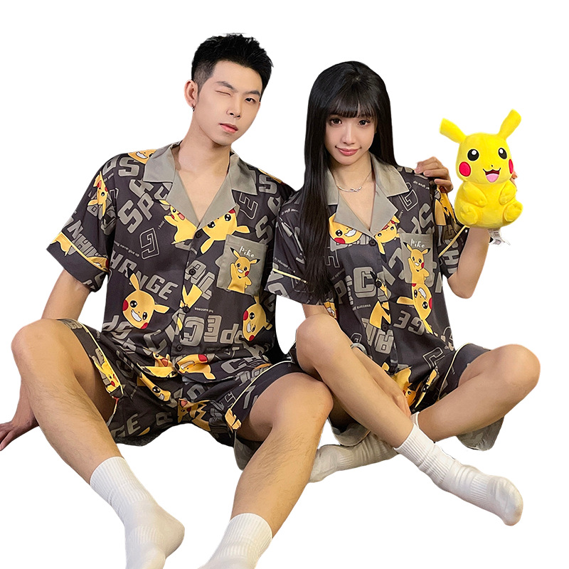 2025 nuevo pijama de pareja de verano de seda de hielo de manga corta para estudiantes lindos ropa de casa de hombre de seda