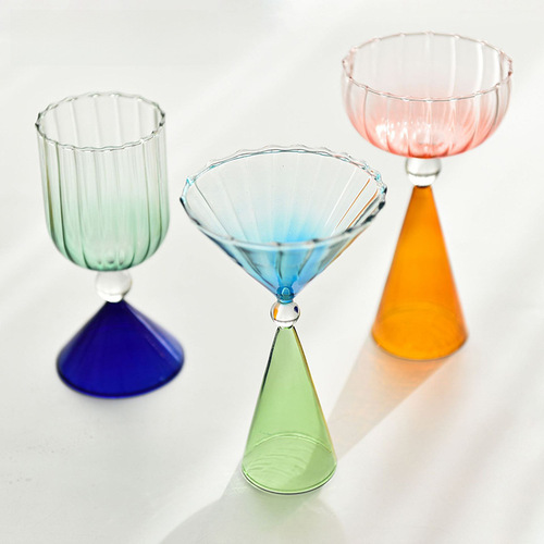 Creative Striped Gradient Glass Champagne Glasses Red Wine Tall Cups European Wine Cups Bar Club Wine Accessories