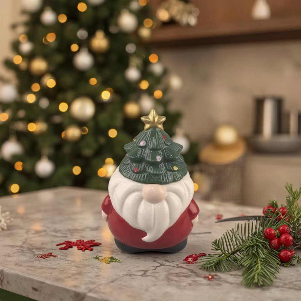 Navidad transfronteriza Navidad marido frasco de cerámica enano pintado de cerámica cubierta de árbol de Navidad decoración de mesa