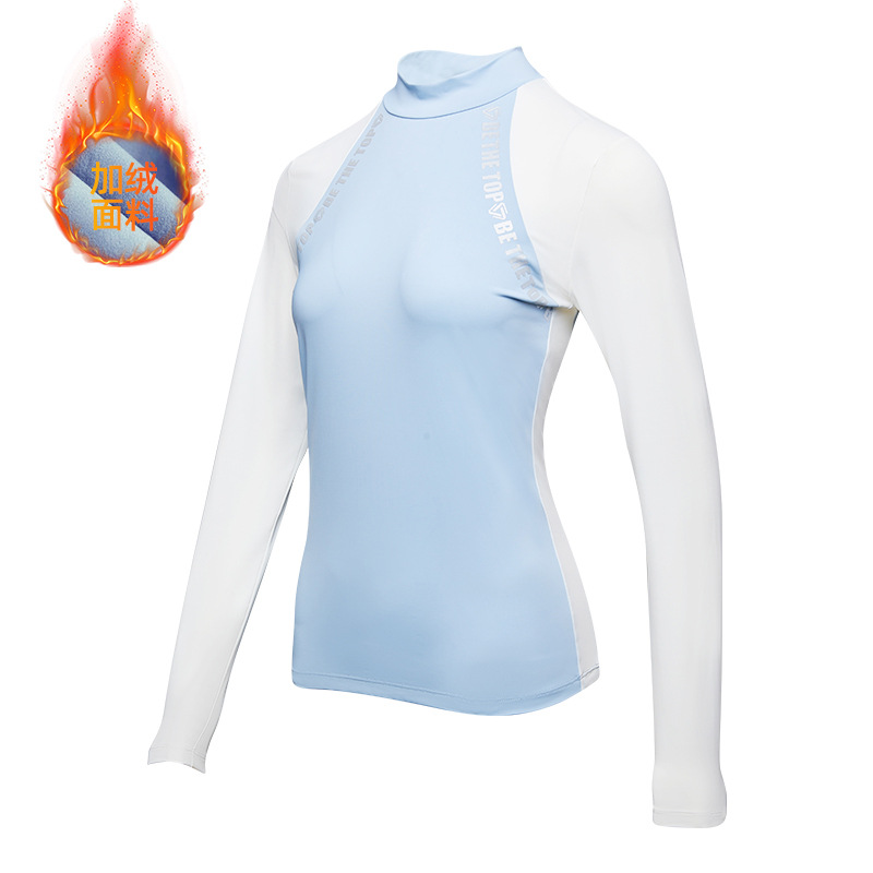 Temperamento camiseta deportiva de golf de cuello medio alto de mangas largas de tenis delgado running elástico color matching chaqueta al aire libre