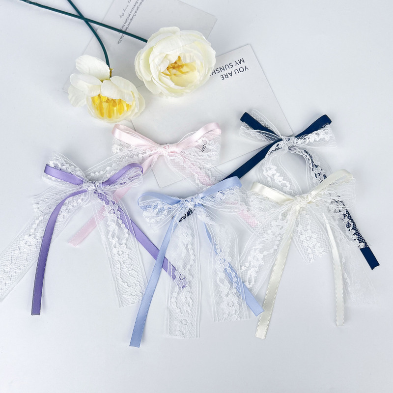 Lace Ribbon Bow Double-Layer Long Streamer Clothing Accessories Hair Accessories Hairpin Accessories DIY Materials