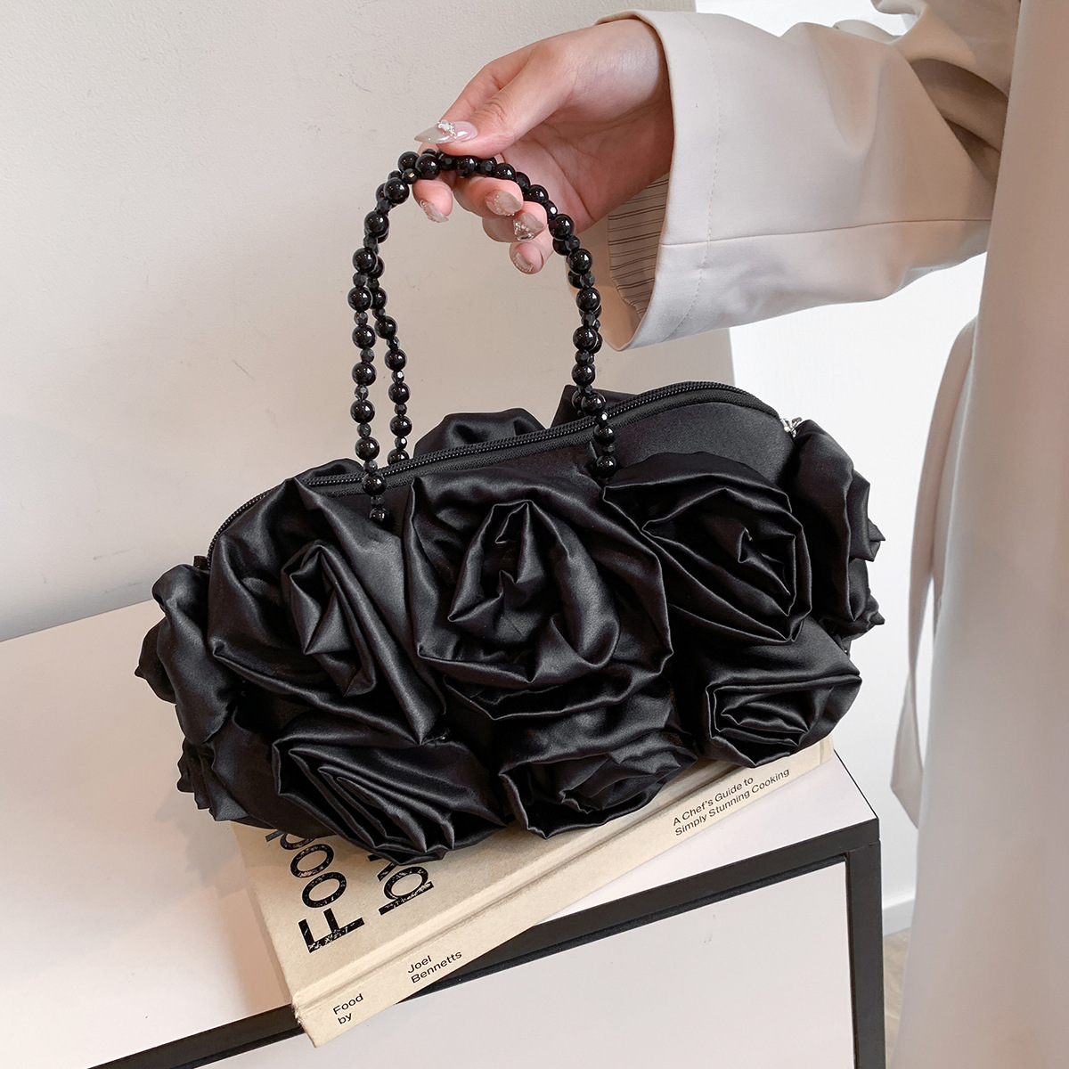 138g Weight Polyester Cotton Lining Material Zipper Closure Type Double Handle Strap Type Handbag, Evening Bag Bags Type Party Occasion Lace Material Flower Pattern Spring&Summer Season Women's Gender Elegant Style Pillow Shape Shape Black Red Lace Flower Pillow Shape Evening Bags 6