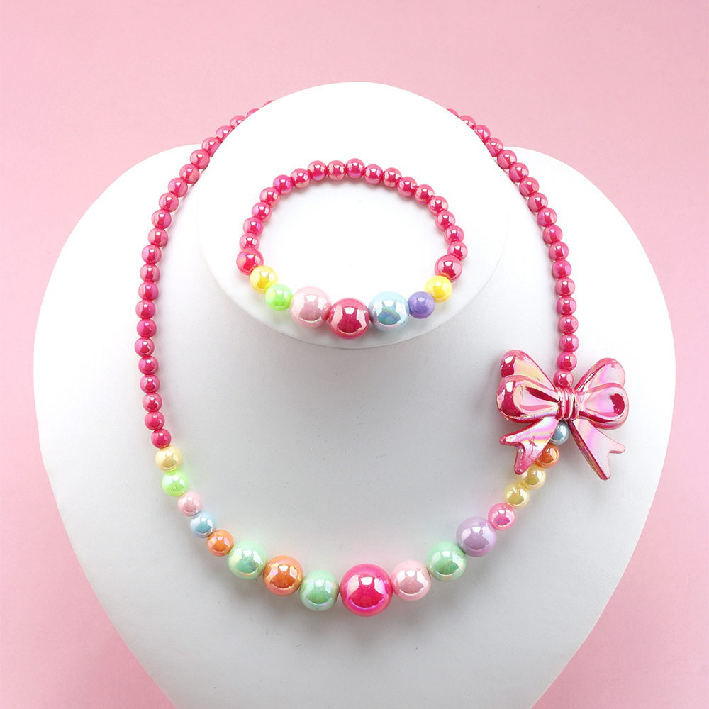 Cute Bow Knot Artificial Crystal Kidu0027S Bracelets Necklace 1 Set