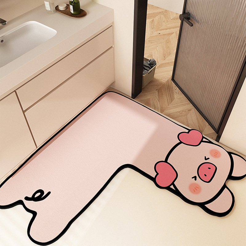 L-shaped Diatomaceous Earth Bathroom Mat Water Absorbent Non Slip_voghion.com