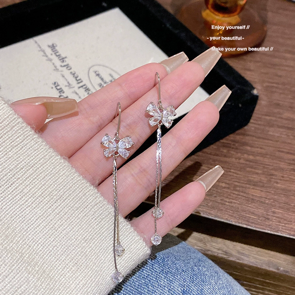 Серьги из серебра 925 пробы, Tassel из циркония, длинная легкая подвеска