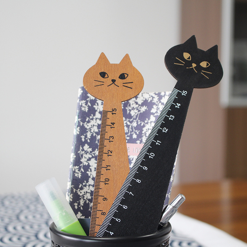 クリエイティブかわいい猫木製定規描画スケール学生文具韓国語版木製ハンドブック猫の顔定規|undefined