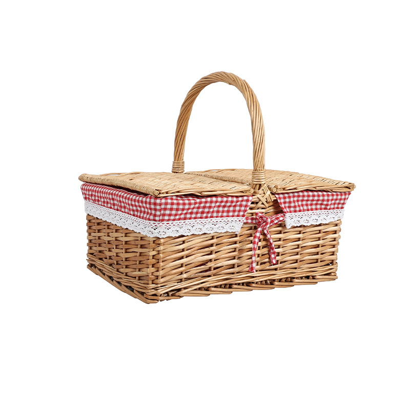 Cesta tejida hecha a mano japonesa cesta de picnic al aire libre almacenamiento fruta merienda pan cesta ratán cesta de mano cesta de verduras