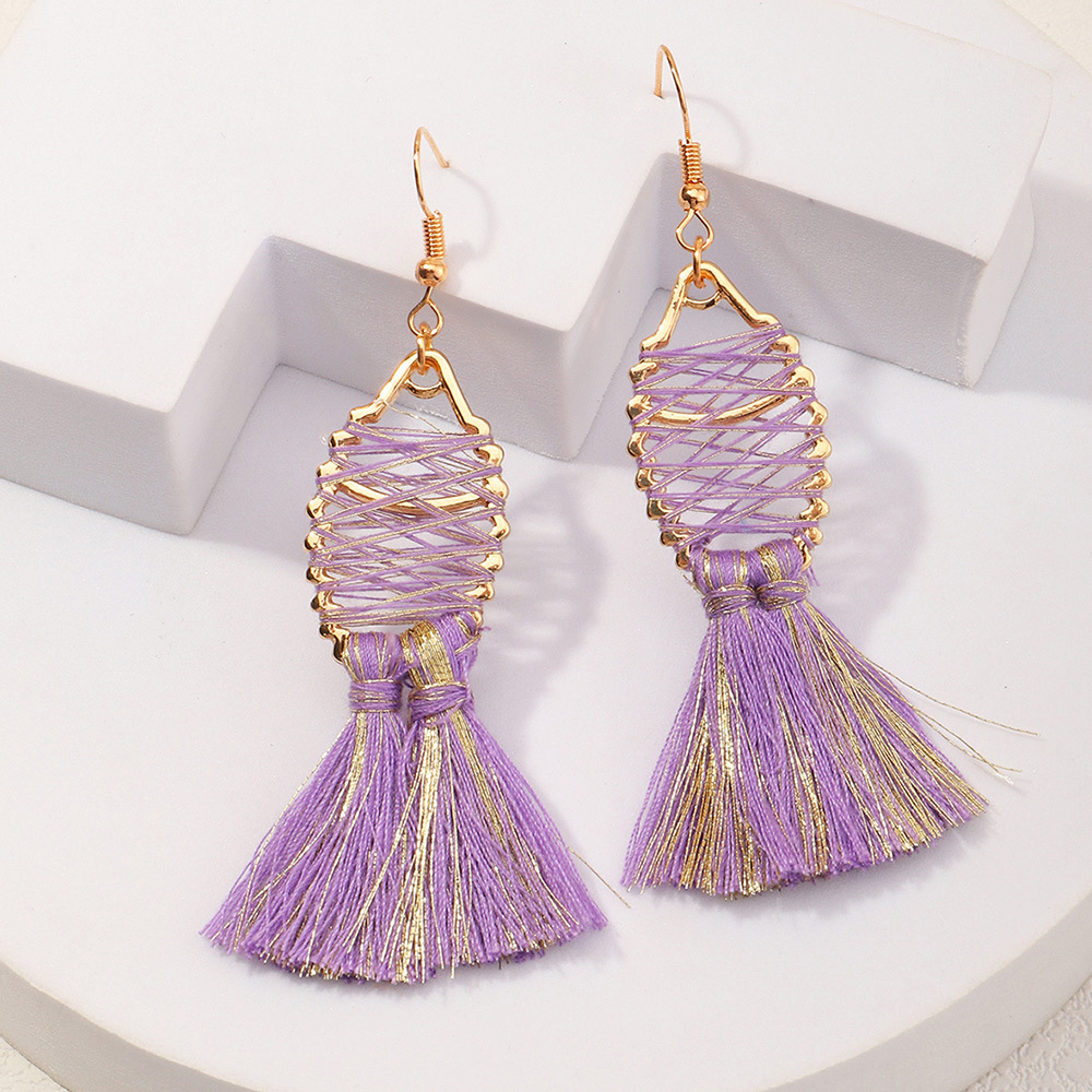 Bohemian Alloy Tassel Pendant Cotton Fish-shaped Earrings Wholesale display picture 1