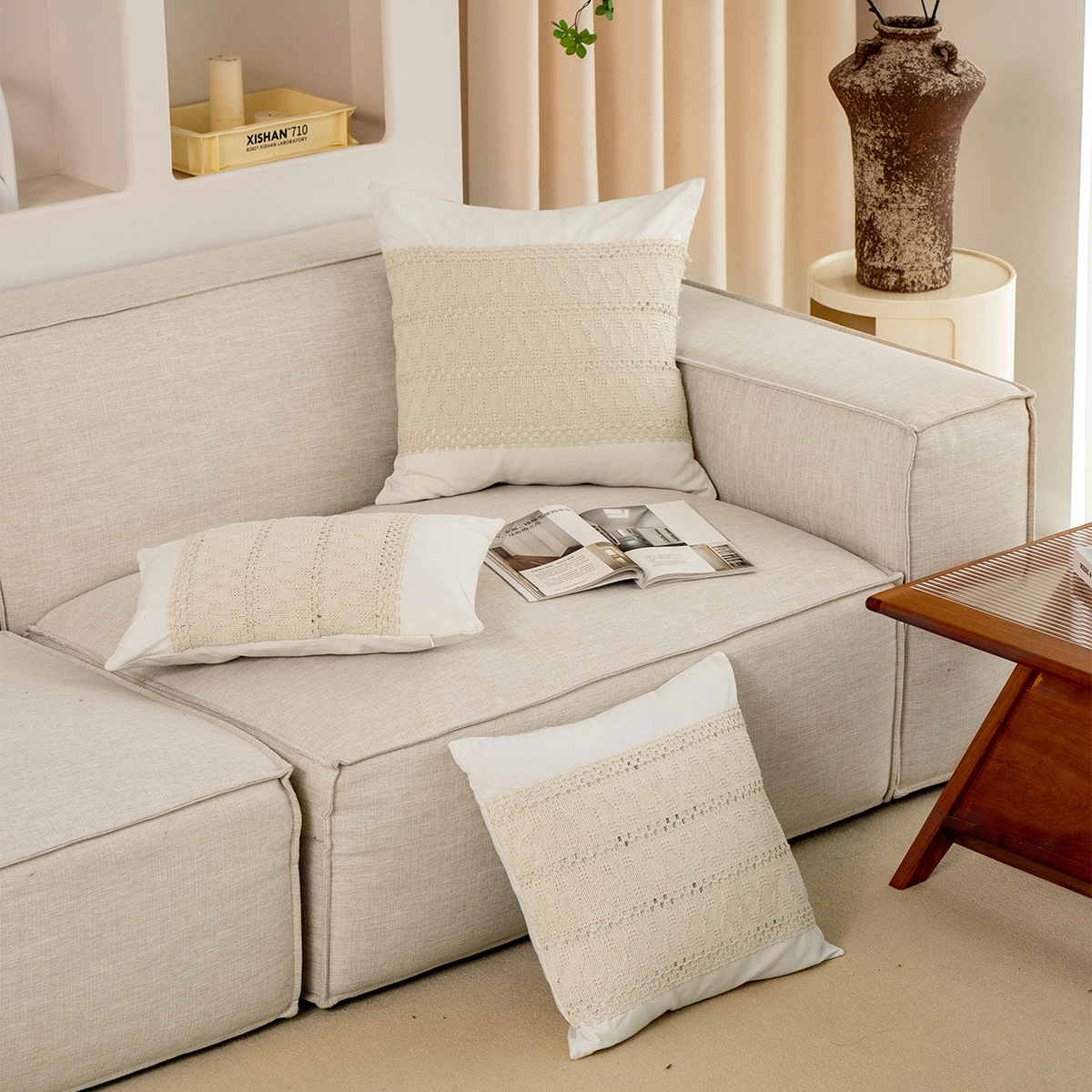 TEMU funda de almohada de imitación de lino transfronteriza sin núcleo 45x45 funda de sofá de oficina