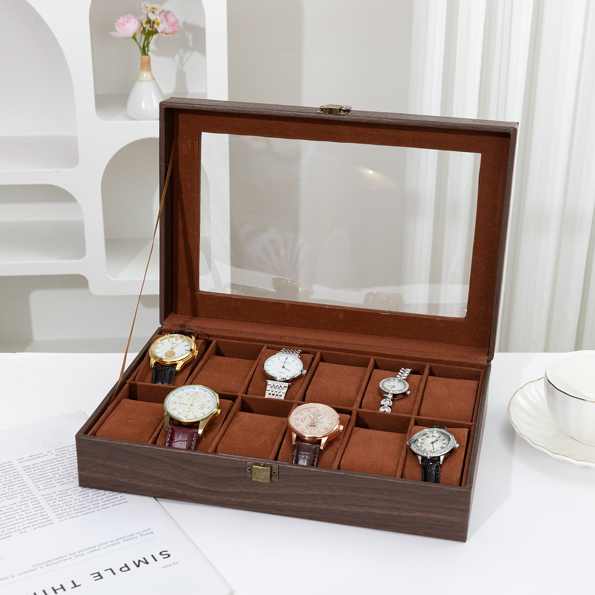 Caja de exhibición universal de cuero PU para relojes, embalaje portátil de alta gama para almacenamiento de múltiples relojes, ideal para dropshipping transfronterizo.