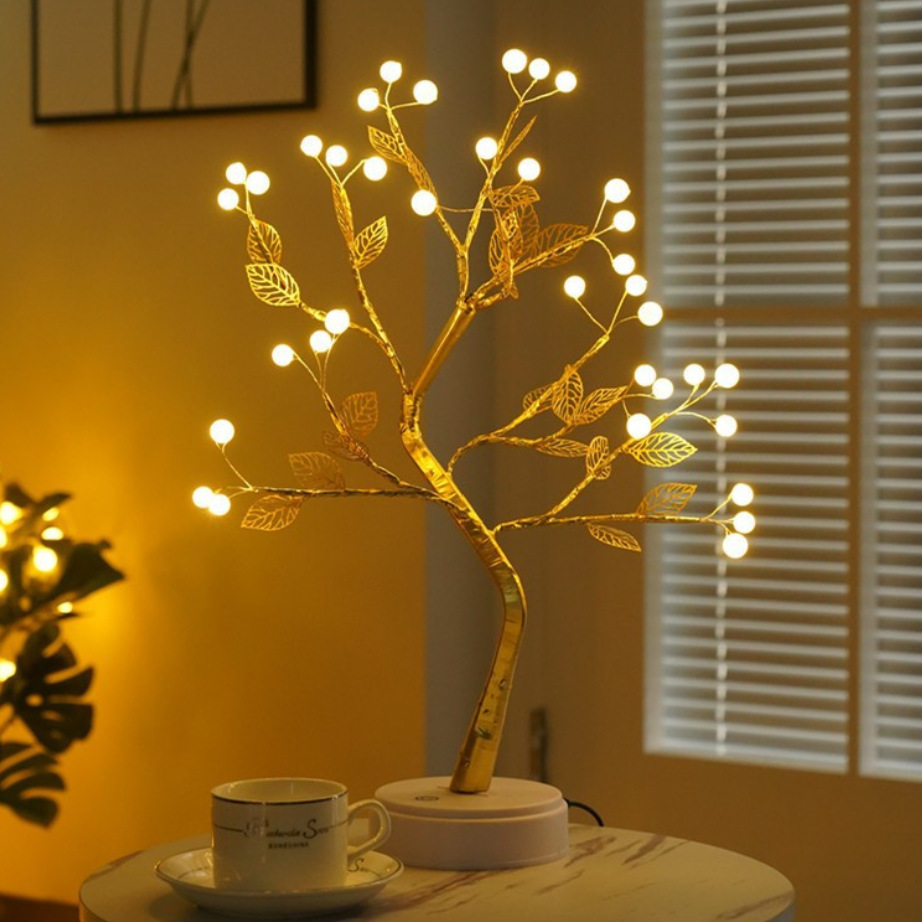 Lámpara de árbol pequeño transfronterizo LED, alambre de cobre, decoración de árbol de perlas, luz de color, decoración de atmósfera de gypsophila, luz de noche