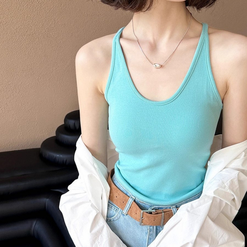 New French-Style Halter Neck Camisole for Women with Integrated Chest Pad, Candy-Colored Inner and Outer Wear, Fashionable and Stylish Women's Top
