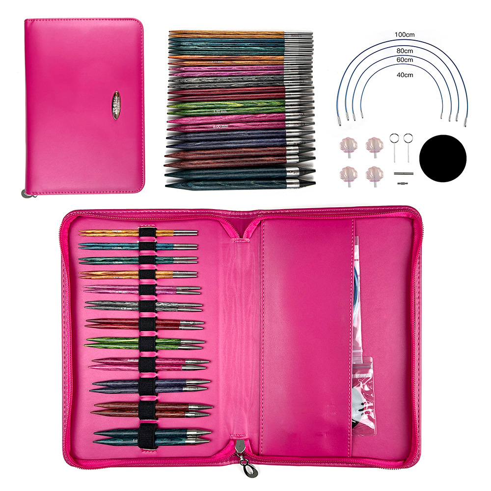 Herramientas de tejido aguja de suéter madera sintética color fantasía pulido manual desmontaje aguja de anillo un conjunto de 12 pagos