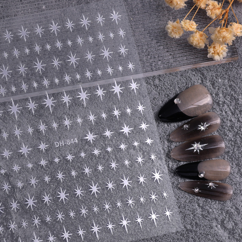 Classic Eight-Pointed Star Nail Art Stickers Flat Adhesive Gold, Silver, Black and White Eight-Pointed Star Nail Stickers Jewelry Dh844