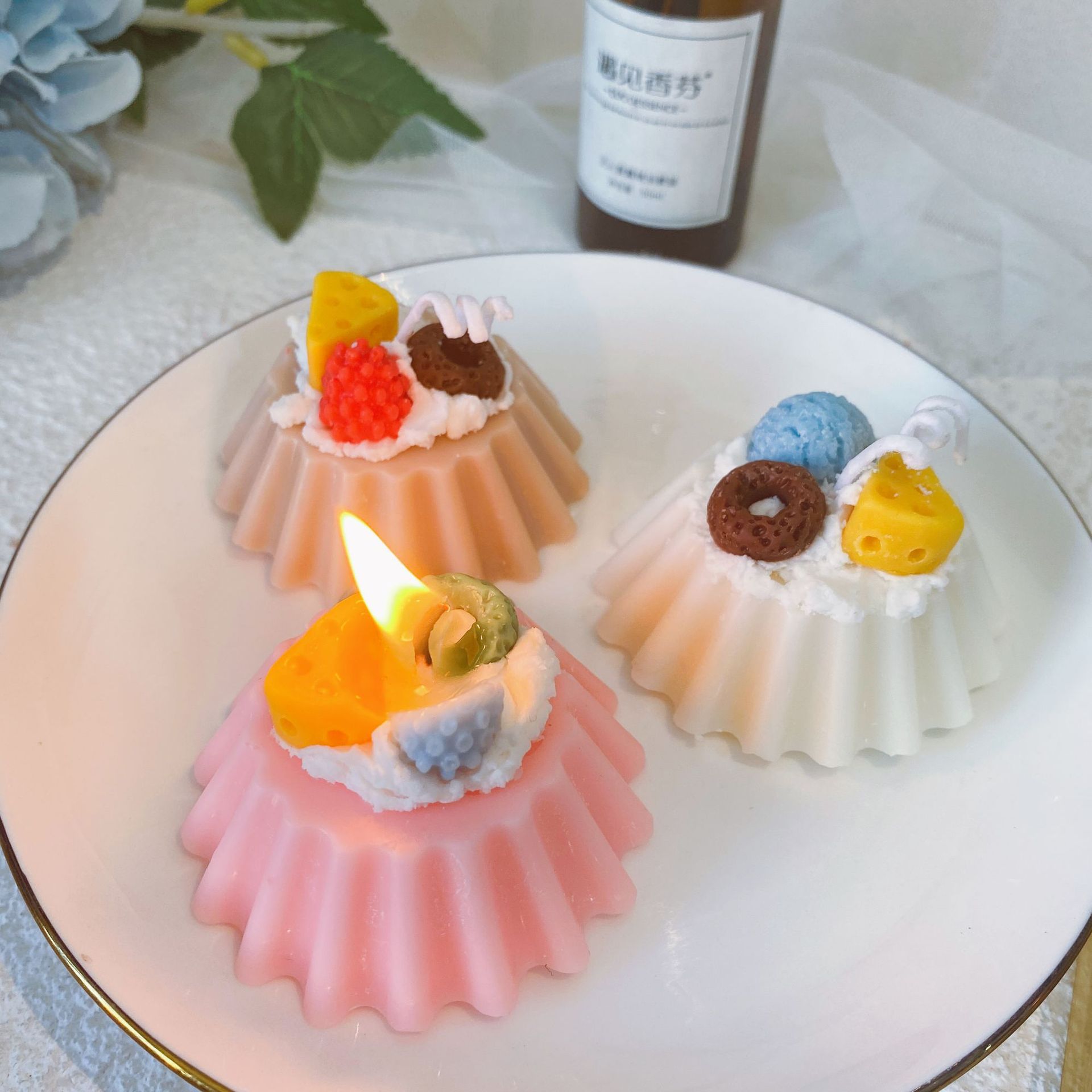 INS crema pastel de fresa aromaterapia vela galleta cumpleaños nicho avanzado regalo creativo romántico dormitorio caja de regalo