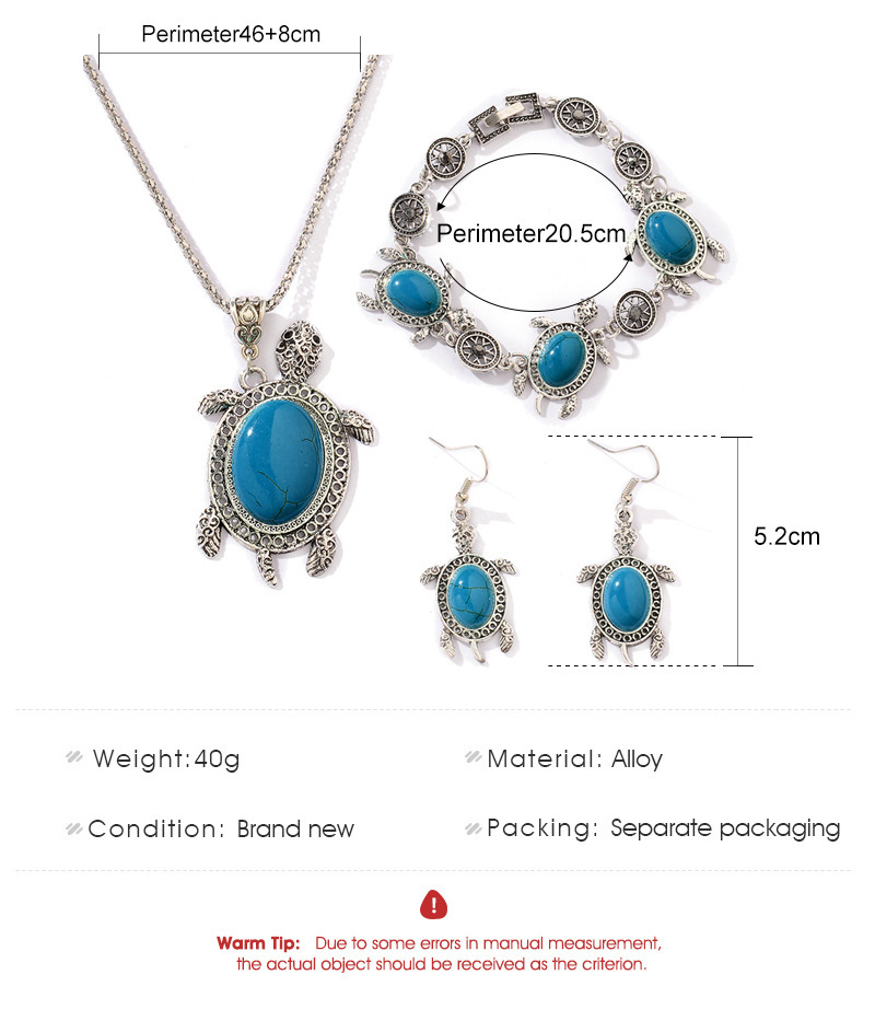 New fashion casual turquoise turtle suit retro exotic three piece jewelry_voghion.com