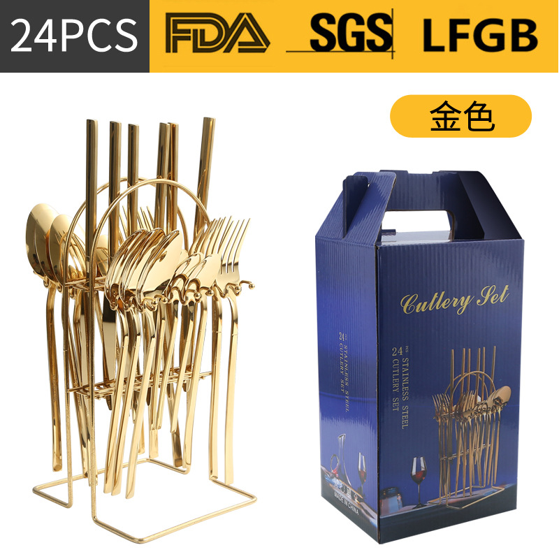 Amazon Venta caliente vajilla de acero inoxidable 24 piezas traje transfronterizo producto Caballero 4 piezas principales cuchillo de comida occidental, tenedor y cuchara traje