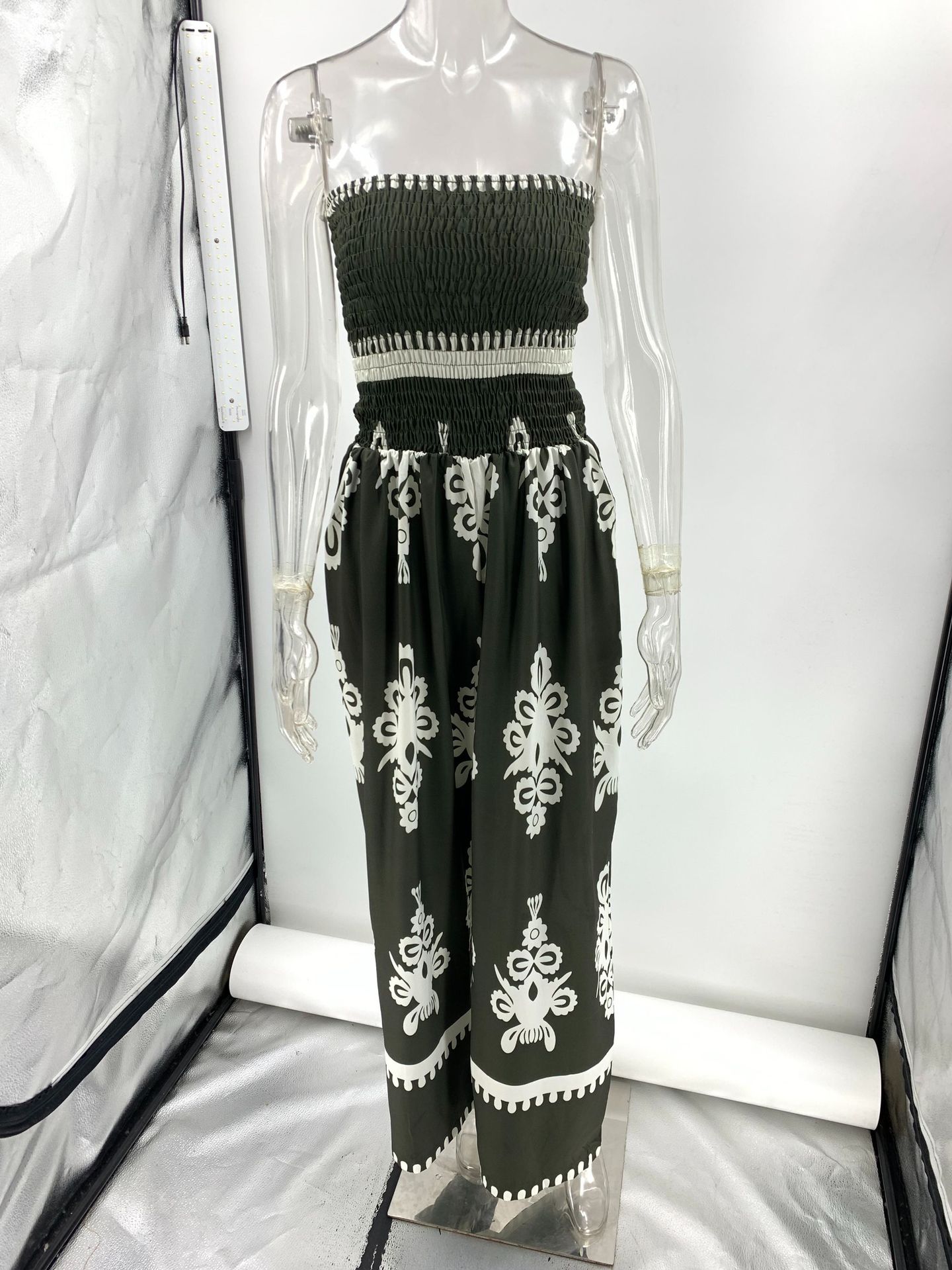 Street Hipster Wrapped Chest Printed Jumpsuit High Waist Casual Pants Women