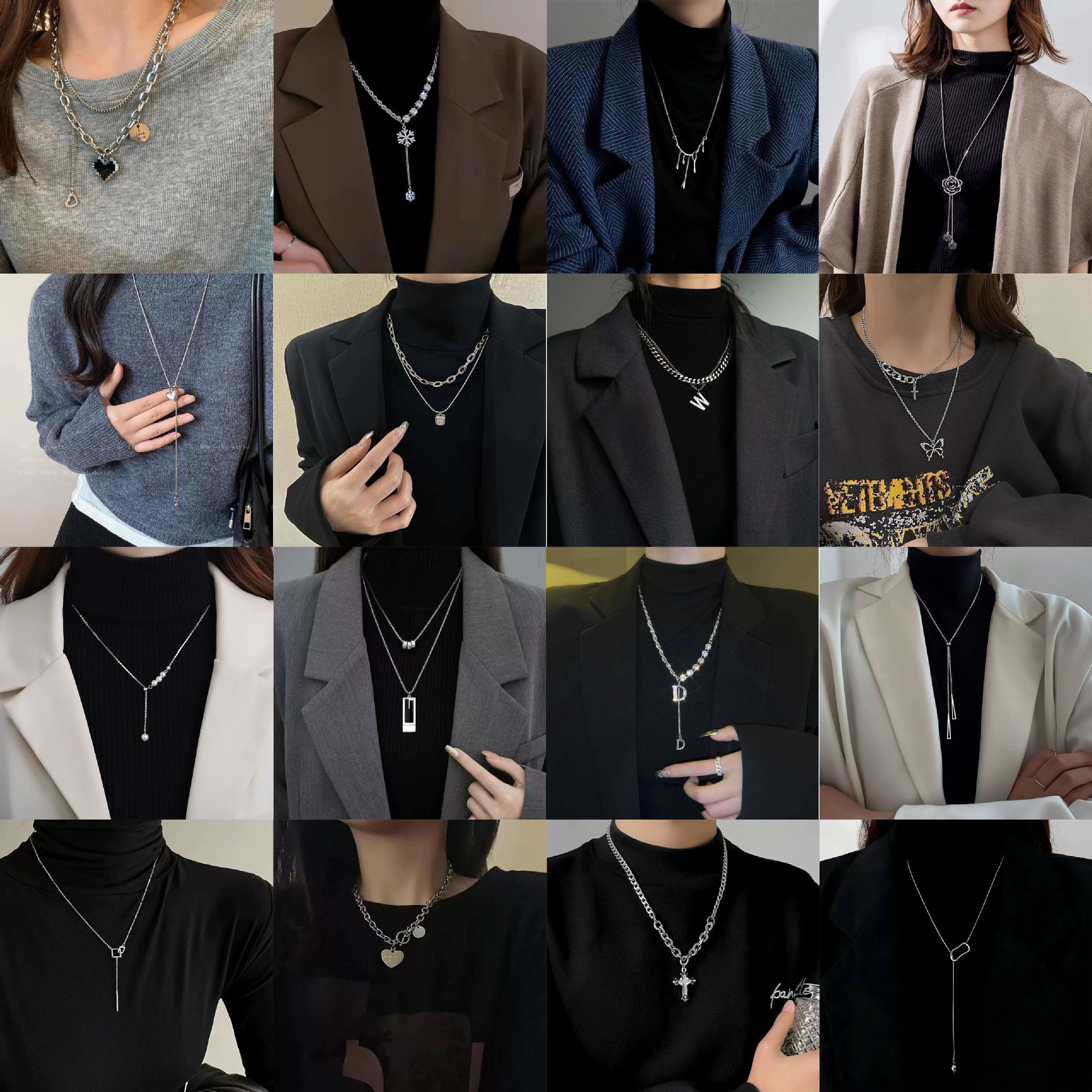 跨境秋冬毛衣链珍珠项链镶钻小众流苏设计轻奢韩系女百搭高级感