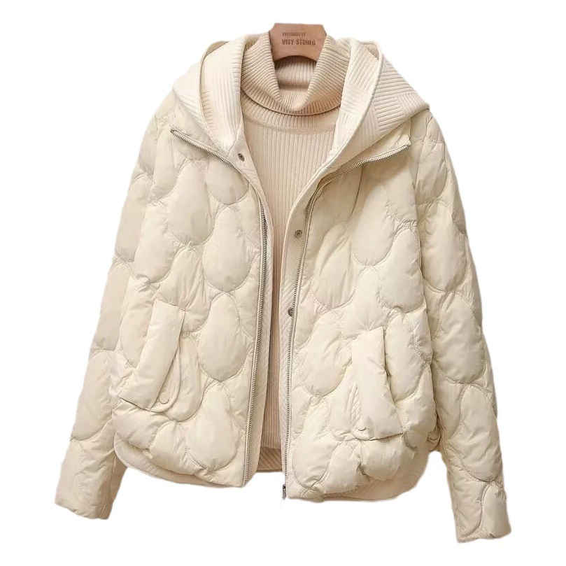 Европейская искусственная двухсекционная трикотажная пуховая хлопковая одежда с капюшоном для женщин, зимняя одежда, новая короткая свободная утолщенная верхняя одежда с хлебом, куртка