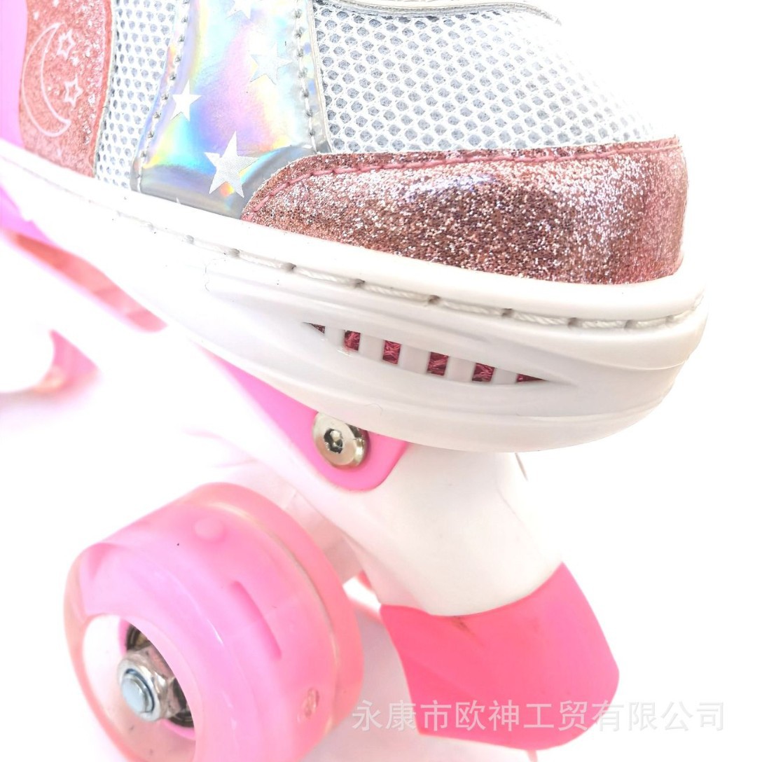 Verstellbare Doppelreihen-Rollschuhe, vierrädrige Inlineskates für Eisbahnen, für Jungen, Mädchen und Grundschüler_voghion.com