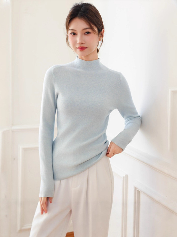 秋冬新款半高领显瘦纯色山羊绒衫女气质简约宽松针织打底保暖毛衣|undefined