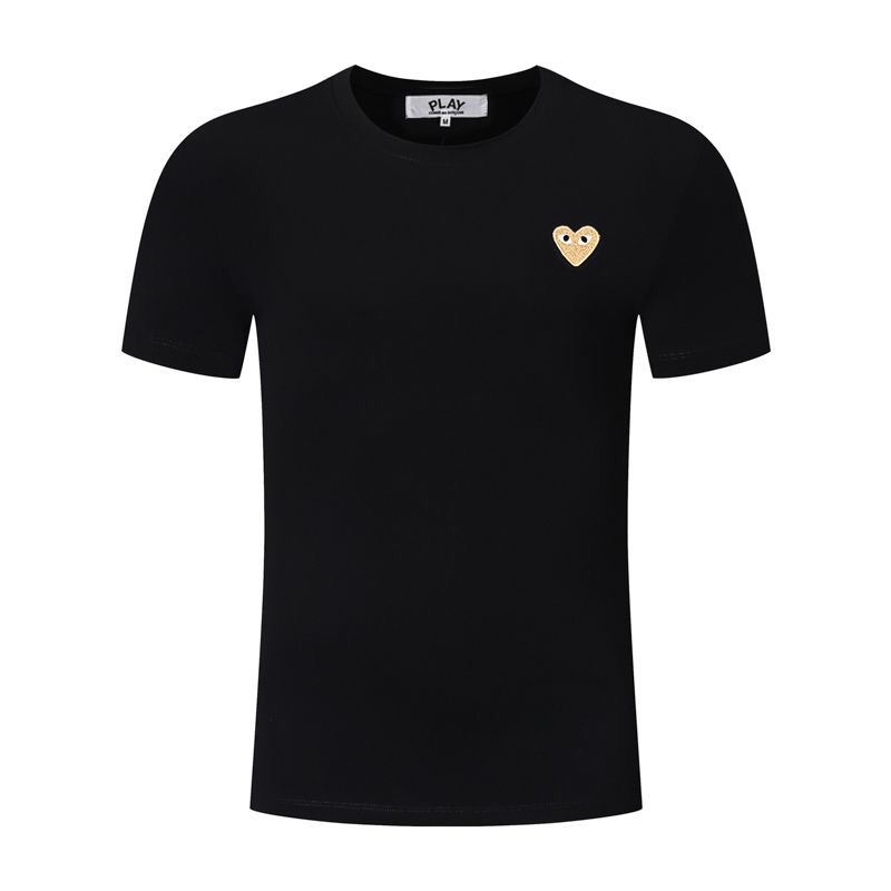 PLAY camiseta de manga corta unisex con bordado de corazón de mosaico de verano, corazón doble, corazón dorado